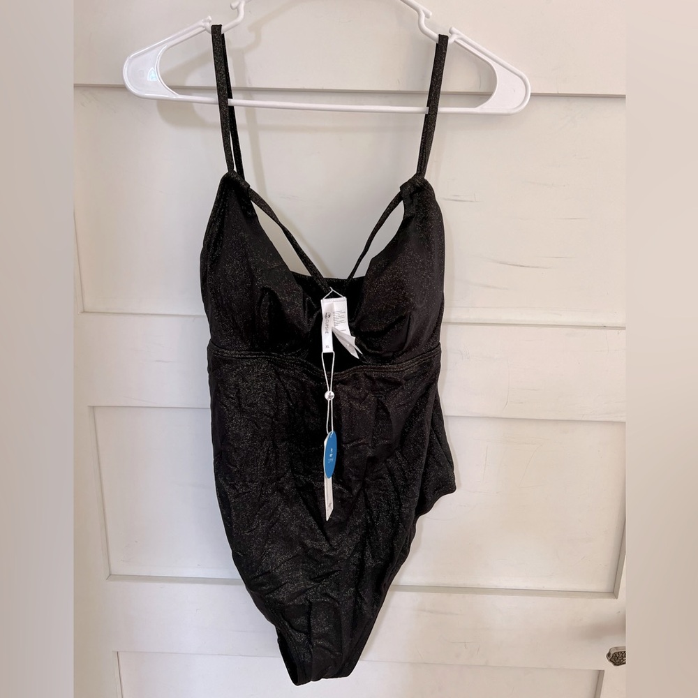 Cupshe black gold glitter full piece bathing suit XL